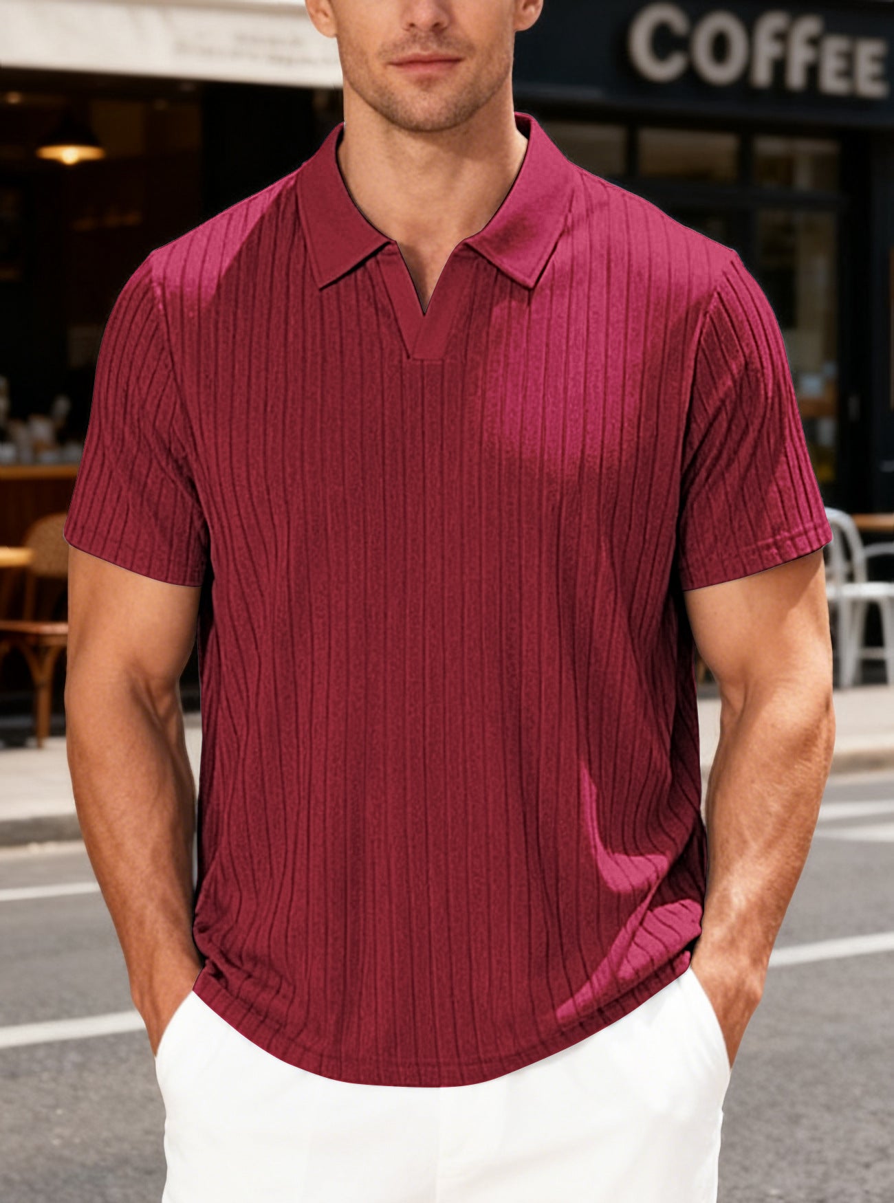 Classyet Men's Summer Casual Breathable Towel Jacquard Lapel Shirt Relaxed Fit Polyester
