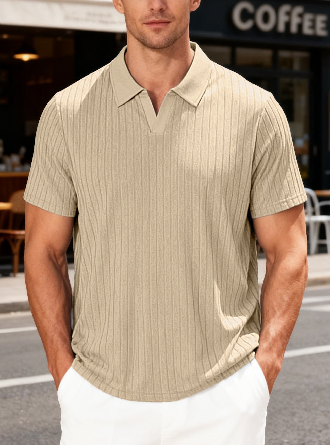 Classyet Men's Summer Casual Breathable Towel Jacquard Lapel Shirt Relaxed Fit Polyester