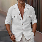 Men’s Linen Casual Shirt – Tailored Collar Button Pocket Long Sleeve for Spring & Autumn | Classyet