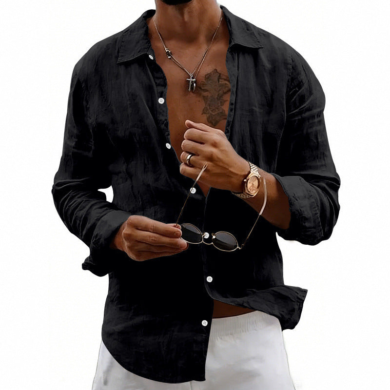 Classyet Loose-Fit Linen Blend Cardigan Shirt with Lapel Collar Lightweight Long Sleeve Casual Top