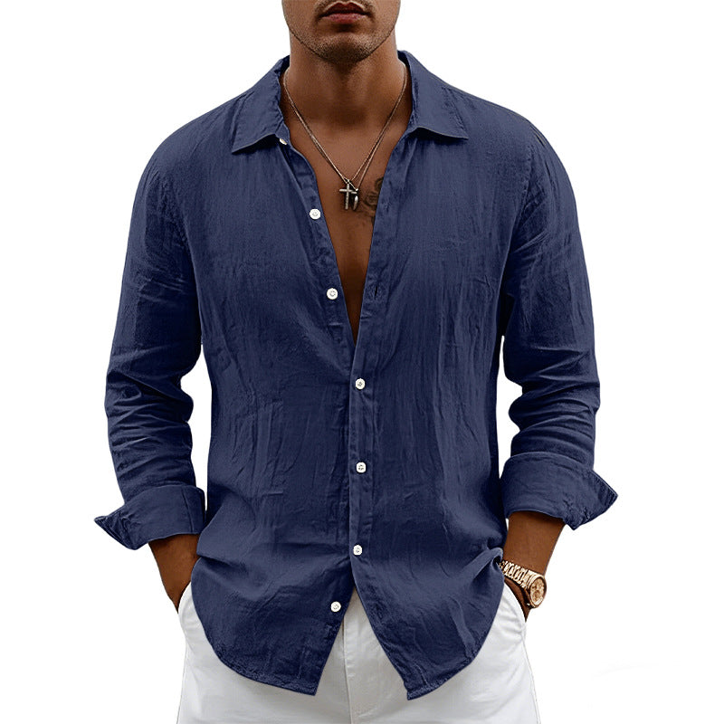 Classyet Loose-Fit Linen Blend Cardigan Shirt with Lapel Collar Lightweight Long Sleeve Casual Top