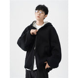 Double Zipper Hooded Men’s Sweater Jacket – Casual Loose Fit Long Sleeve Polyester Cardigan