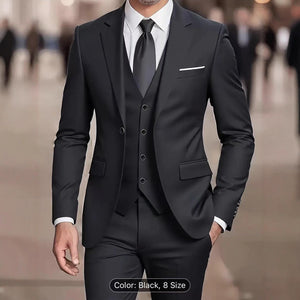 Men’s 3-Piece Suit Set – Wedding Host, Business Formal Slim Fit Blazer, Vest & Pants