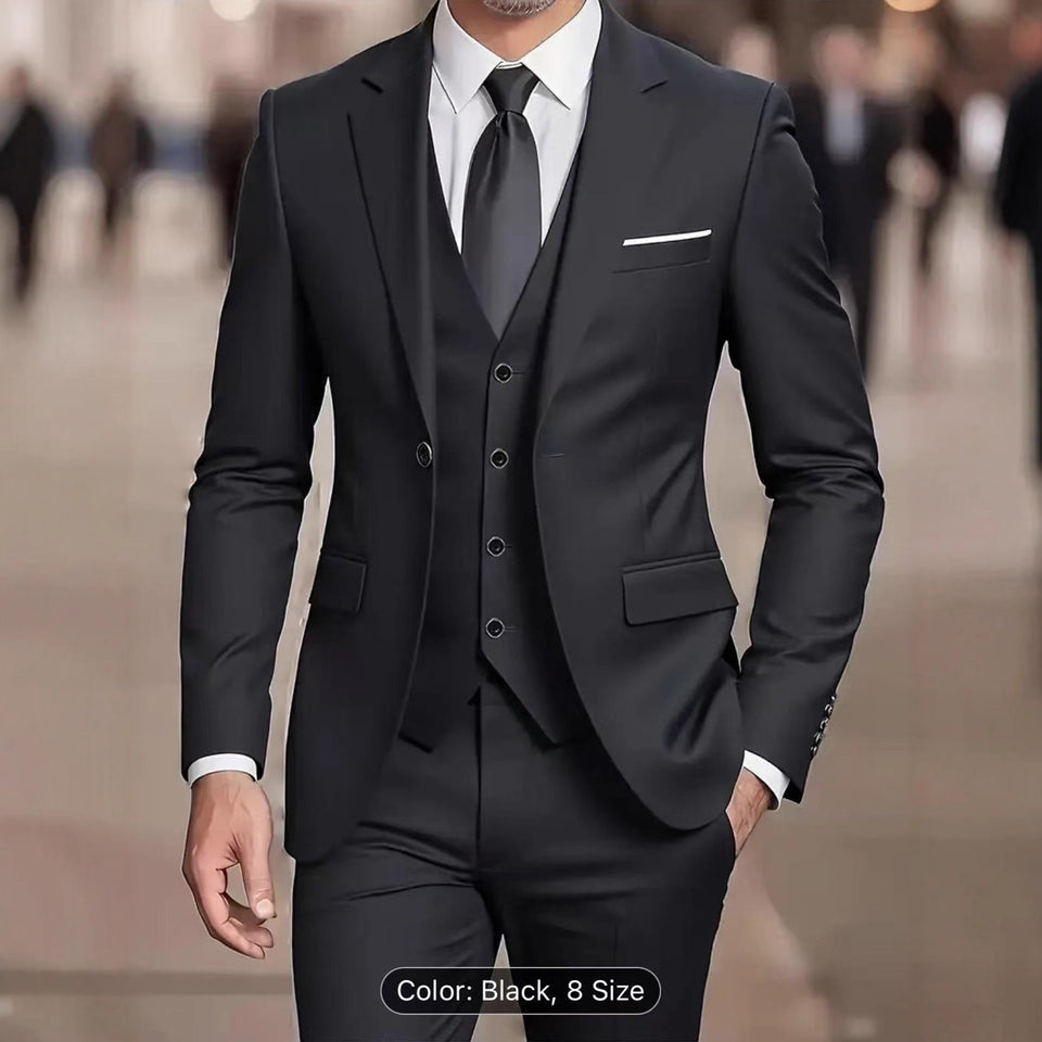 Men’s 3-Piece Suit Set – Wedding Host, Business Formal Slim Fit Blazer, Vest & Pants