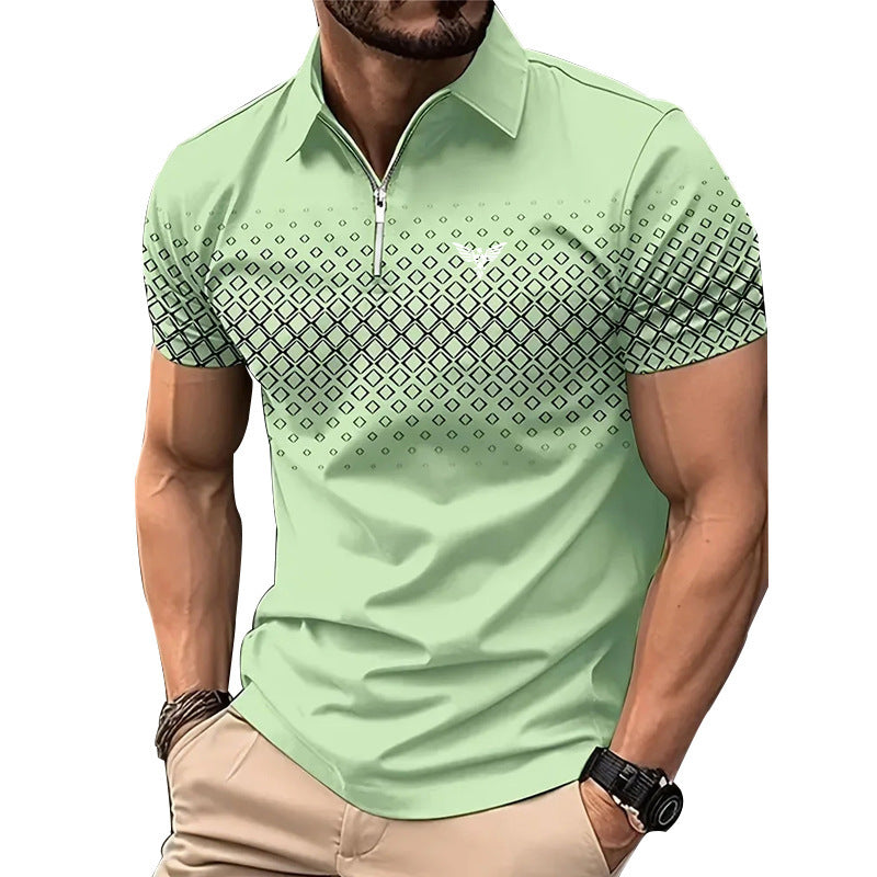Men’s Summer Fashion Sports Short Sleeve – Trendy Striped Zipper Tee | Loose Fit Casual Style