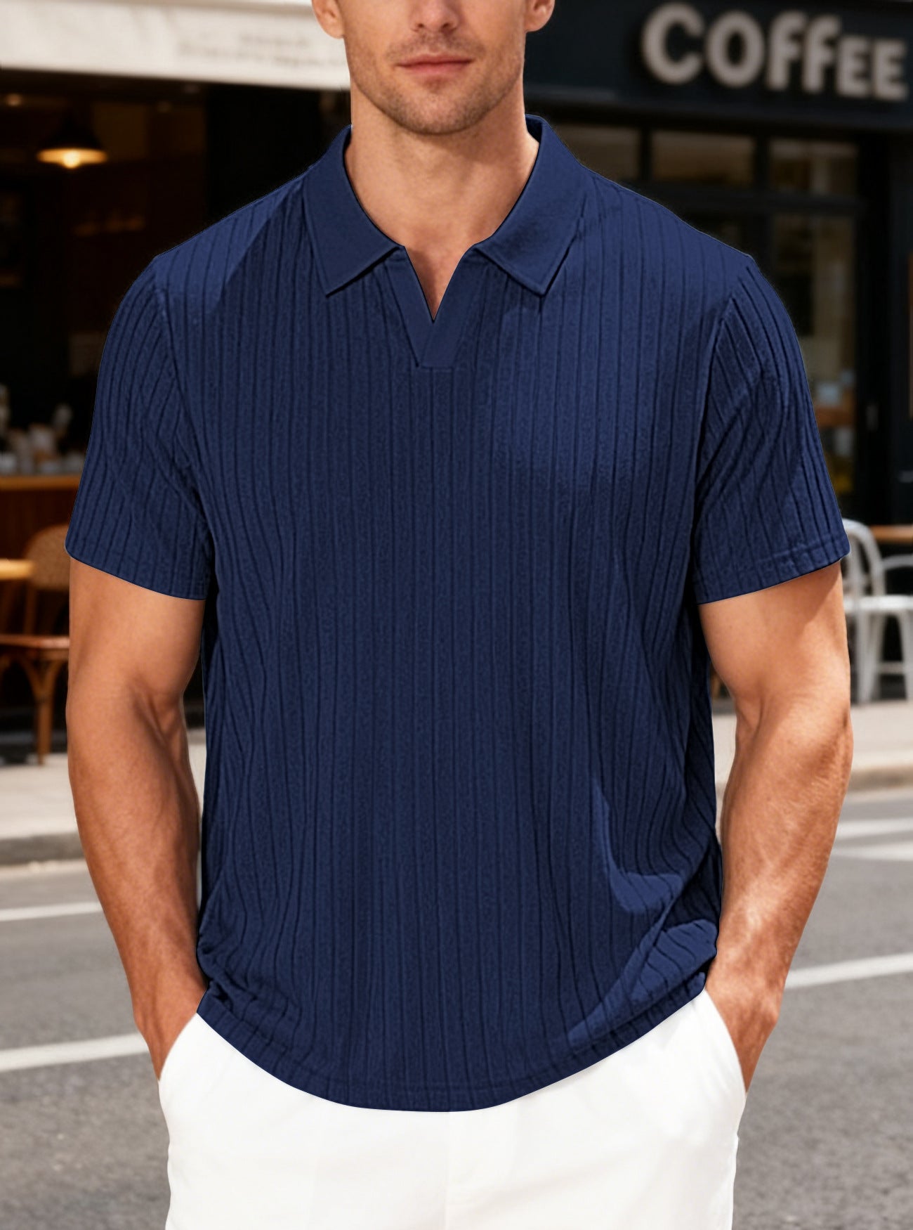 Classyet Men's Summer Casual Breathable Towel Jacquard Lapel Shirt Relaxed Fit Polyester
