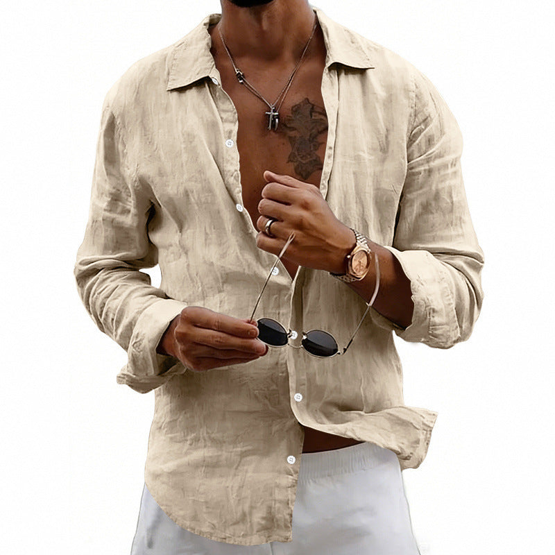 Classyet Loose-Fit Linen Blend Cardigan Shirt with Lapel Collar Lightweight Long Sleeve Casual Top