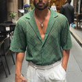 Classyet Men's Hollow-Out Breathable Short Sleeve Lapel Casual Shirt Cotton Blend Summer Style