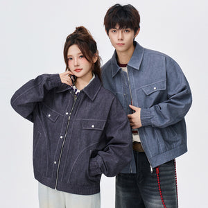 Lapel Anti-Denim Printed Plus Size Men’s Jacket – Casual Corduroy Lightweight Streetwear Coat