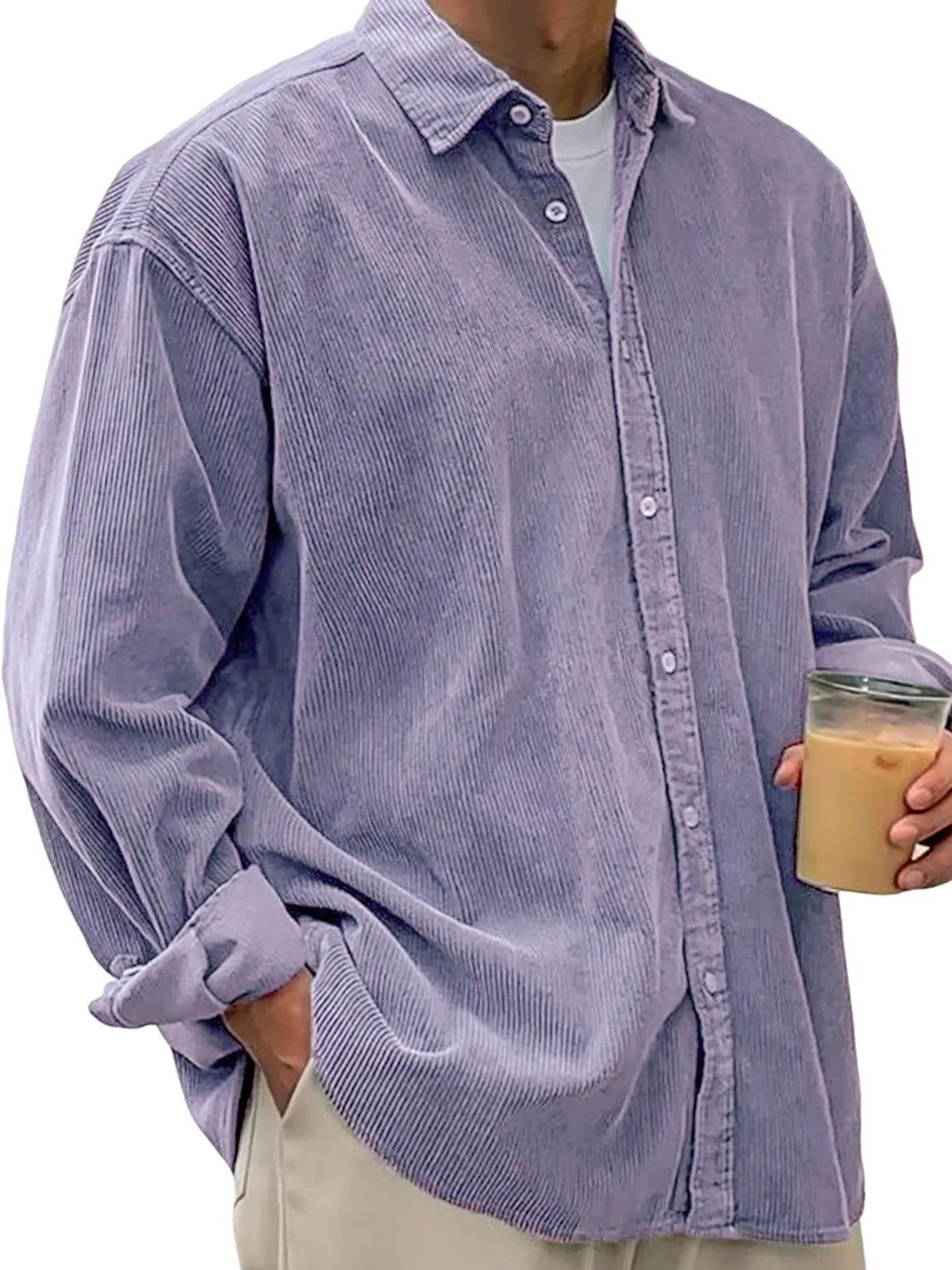 Classyet Men's Casual Corduroy Shirt Jacket Loose Fit Autumn Winter Cardigan Style Long Sleeve Layer