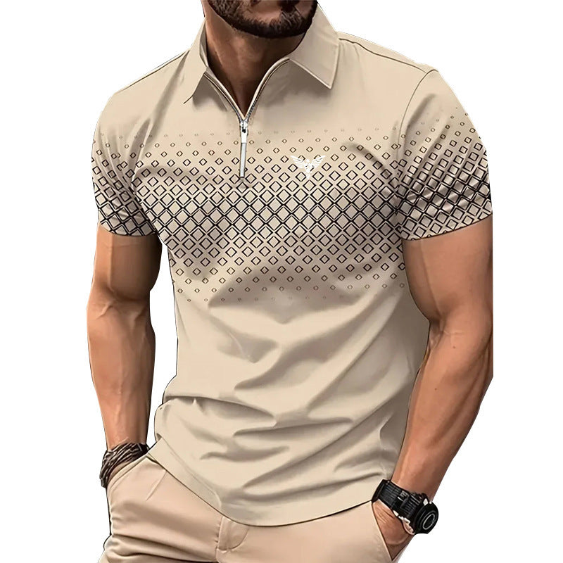Men’s Summer Fashion Sports Short Sleeve – Trendy Striped Zipper Tee | Loose Fit Casual Style