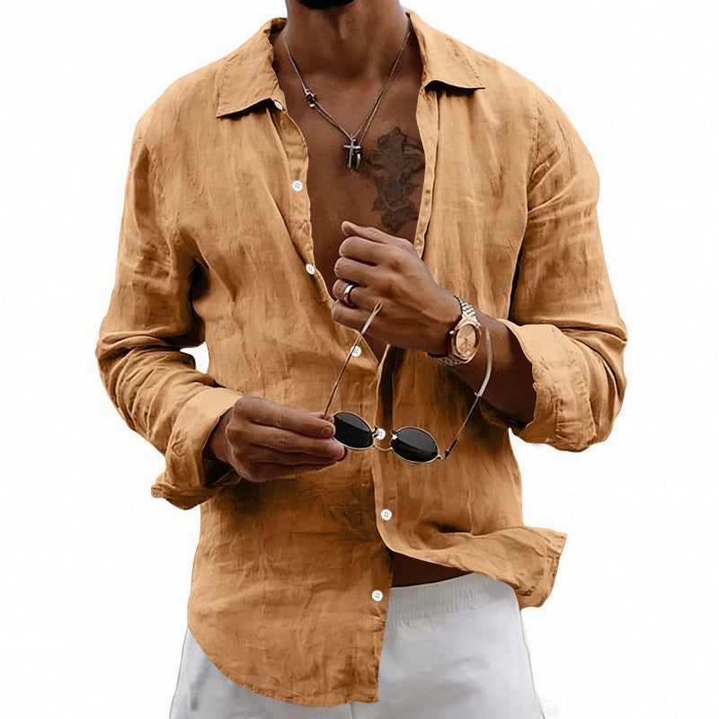 Classyet Loose-Fit Linen Blend Cardigan Shirt with Lapel Collar Lightweight Long Sleeve Casual Top