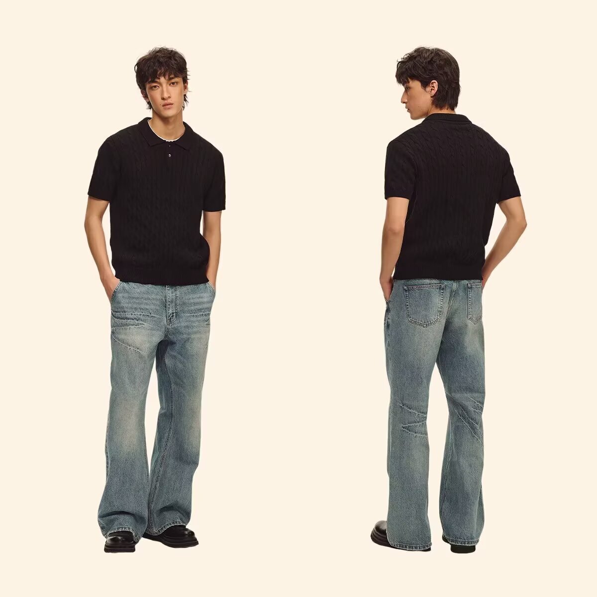 Classyet Men's Casual Linen-Textured Knitted Polo Shirt Slim Fit Short Sleeve Summer Cotton Top