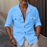 Men’s Linen Casual Shirt – Tailored Collar Button Pocket Long Sleeve | Spring & Autumn Fashion