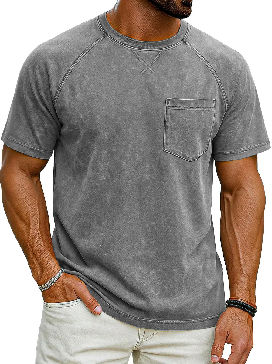 Classyet Retro Distressed Raglan Crew Neck Casual Loose Fit Polyester Short Sleeve T-Shirt for Teenagers