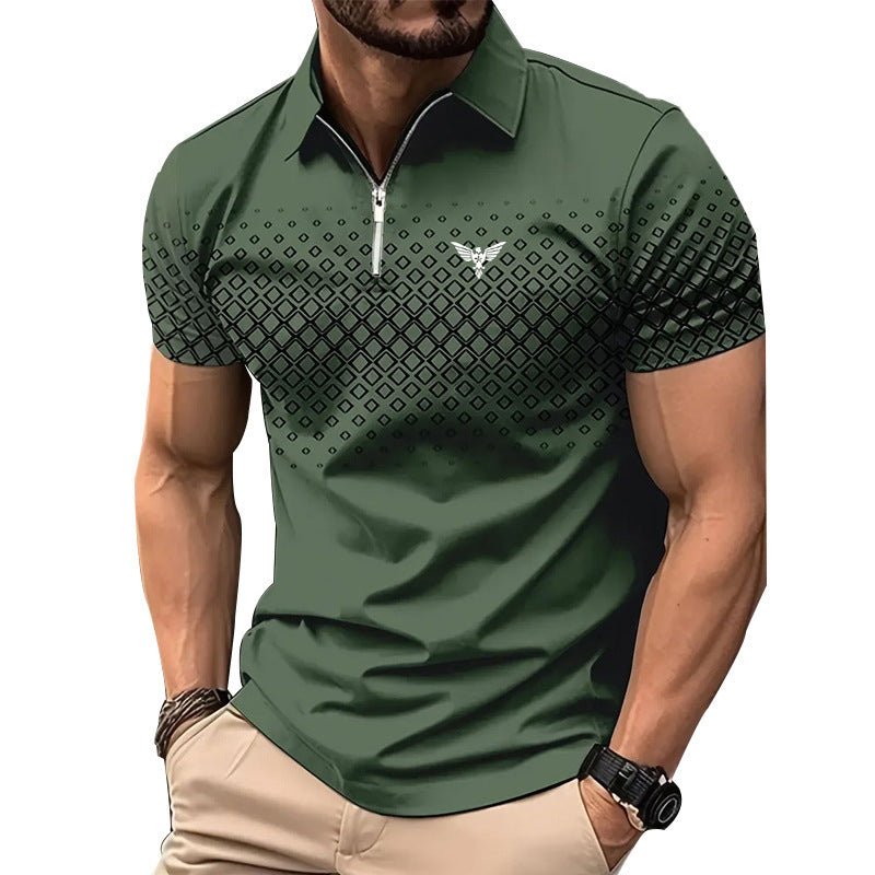 Men’s Summer Fashion Sports Short Sleeve – Trendy Striped Zipper Tee | Loose Fit Casual Style