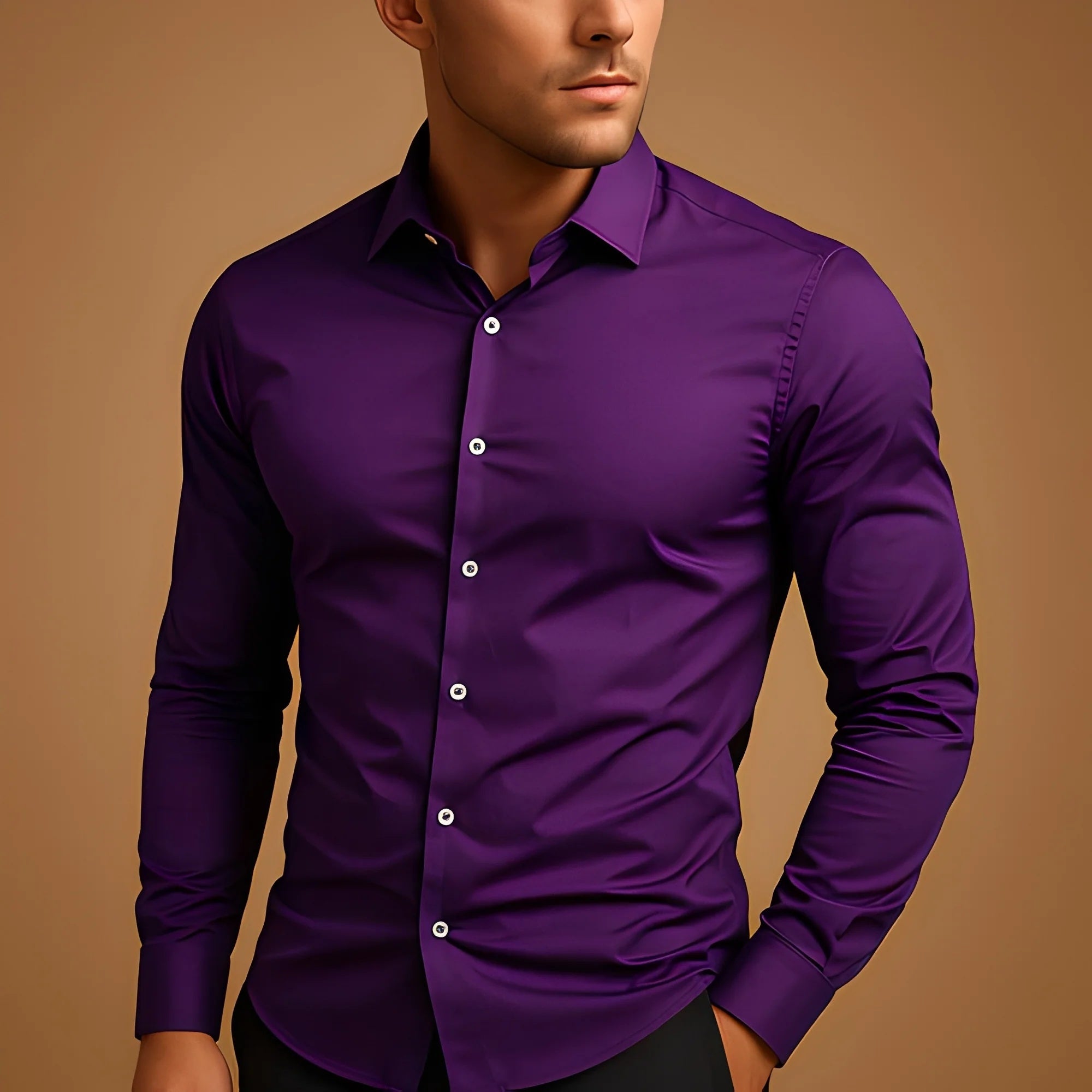 Classyet Men's Velvet Long Sleeve Button Down Shirt Casual Business Solid Color Lapel Summer Top