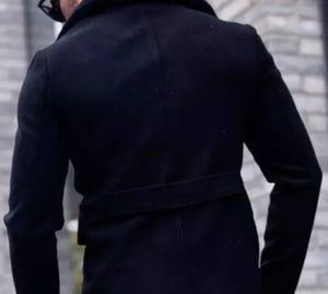 Men’s British Style Fur Collar Woolen Coat – Thick Winter Suit Jacket for Elegant Warmth