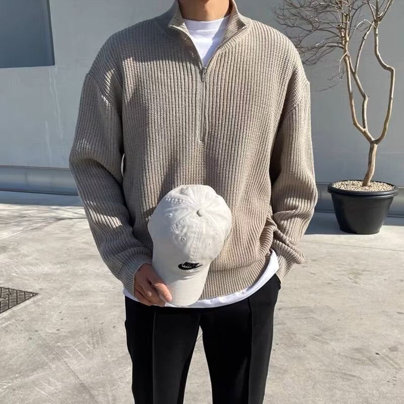 Men’s Autumn Half Zipper Cardigan Sweater – Trendy Smart Casual Pullover for Spring & Fall | Classyet