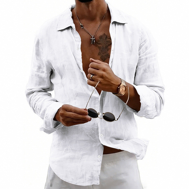 Classyet Loose-Fit Linen Blend Cardigan Shirt with Lapel Collar Lightweight Long Sleeve Casual Top