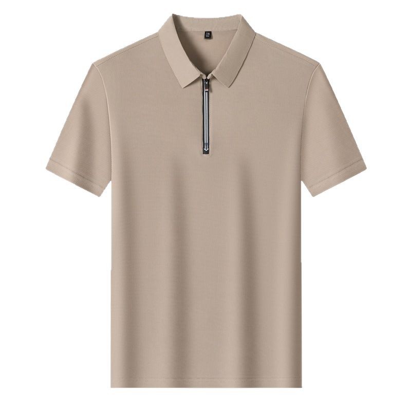 Classyet Men's Business Casual Ice Silk Stretch Short Sleeve Half-Zip Polo Shirt Slim Fit Summer Top