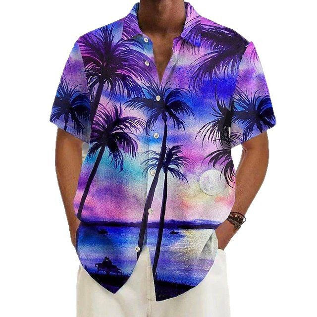 Classyet Fashion Men's Casual Floral Print Short Sleeve Loose Polyester Summer Shirt for Youth Style