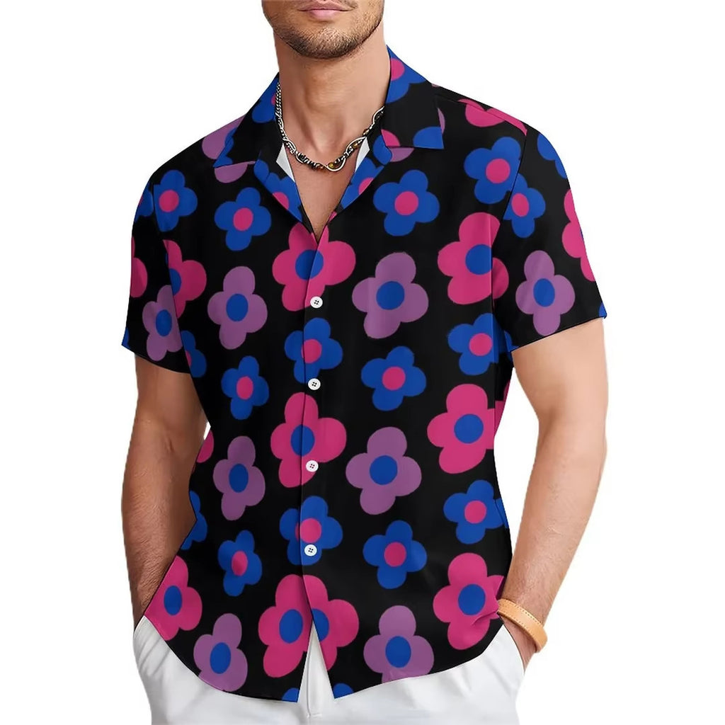 Classyet Fashion Men's Casual Floral Print Short Sleeve Loose Polyester Summer Shirt for Youth Style