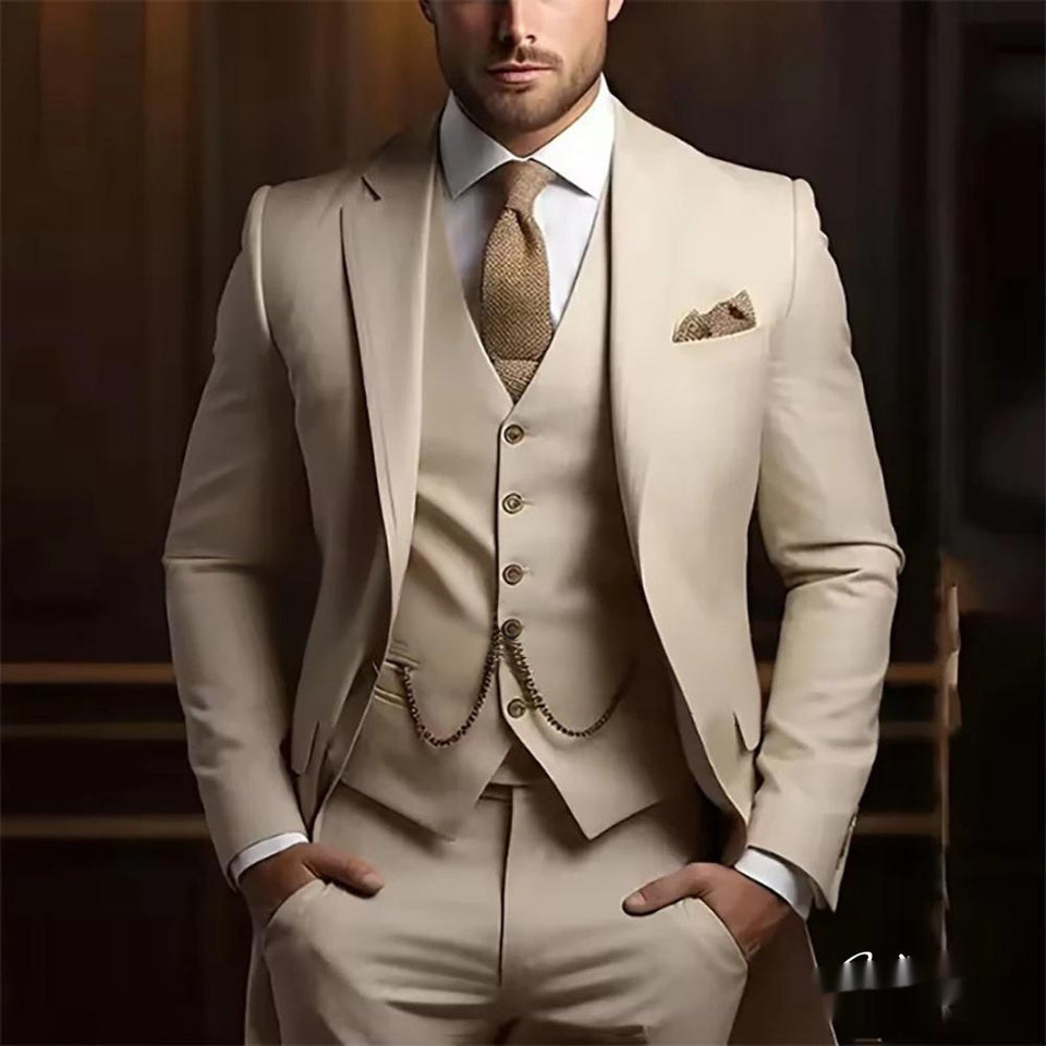 Men’s Slim Fit Three-piece Suit – High-grade Gentleman Formal Business Outfit for Summer | Classyet