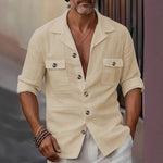 Men’s Linen Casual Shirt – Tailored Collar Button Pocket Long Sleeve for Spring & Autumn | Classyet