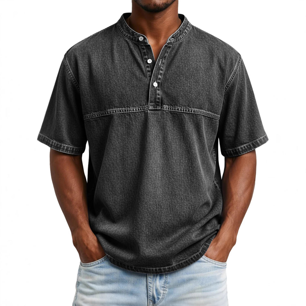 Classyet Straight Shoulder Crewneck Three Button Short Sleeve Henley Print Casual Slim Fit Shirt for Men