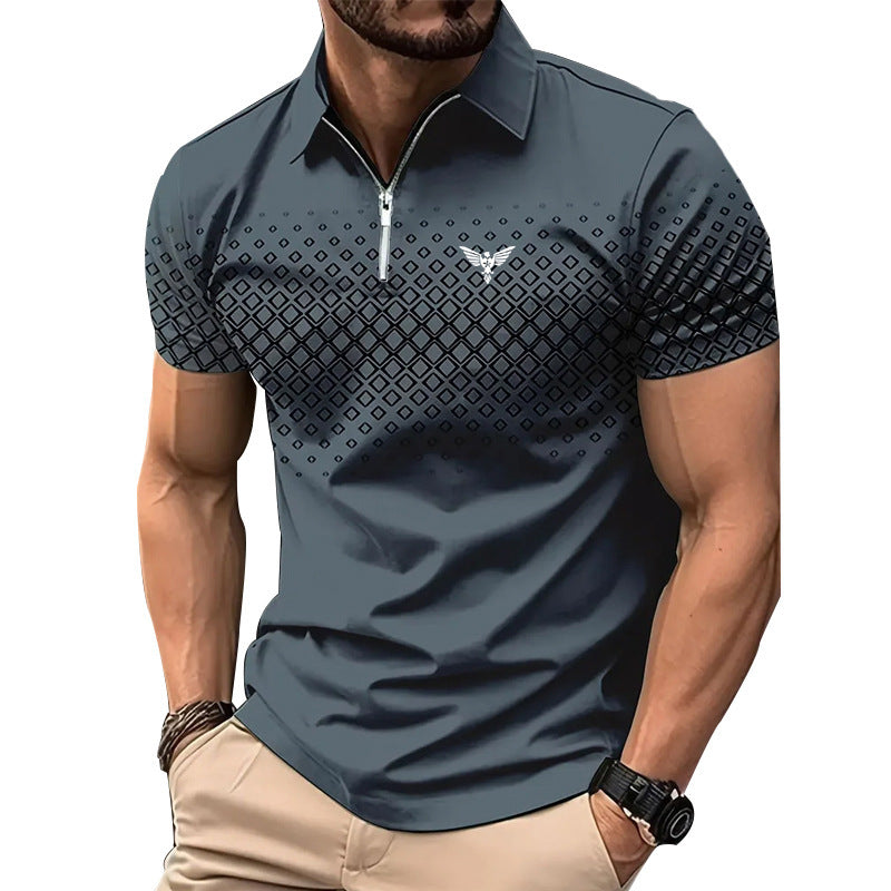 Men’s Summer Fashion Sports Short Sleeve – Trendy Striped Zipper Tee | Loose Fit Casual Style