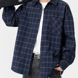 Men’s Autumn Plaid Lapel Shirt Coat – Casual Long Sleeve Large Size Loose Jacket for Everyday Wear