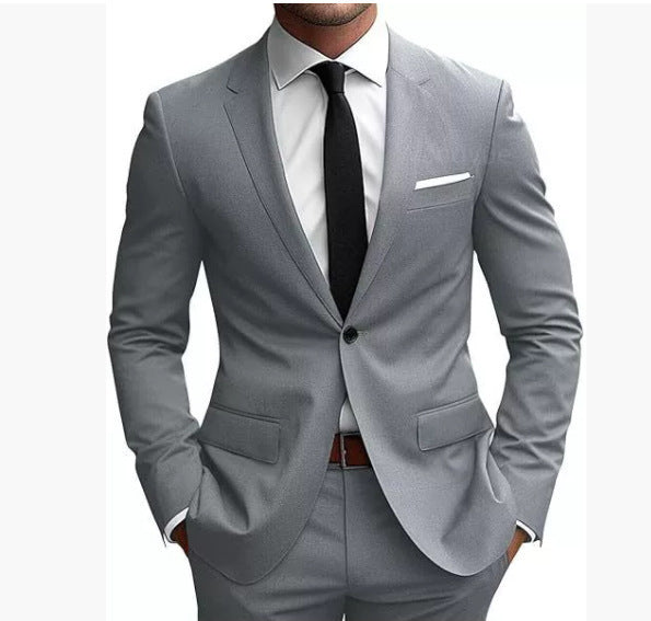 Men’s Two-Piece Wedding Dinner Suit – Elegant Slim Fit Blazer & Trousers Set for Formal Events