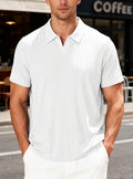 Classyet Men's Summer Casual Breathable Towel Jacquard Lapel Shirt Relaxed Fit Polyester