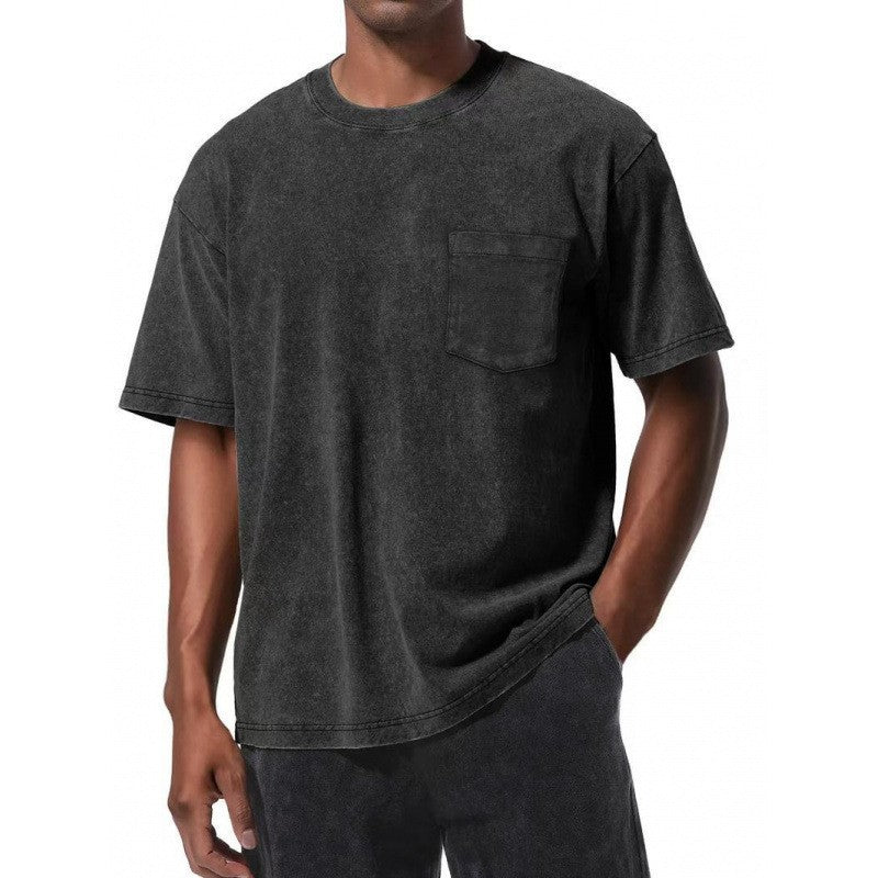 Classyet Retro Washed Pocket 3D Digital Print Crew Neck Short Sleeve Loose Fit Men’s T-Shirt
