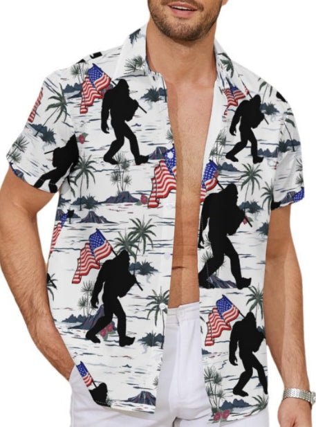 Classyet Fashion Men's Casual Floral Print Short Sleeve Loose Polyester Summer Shirt for Youth Style