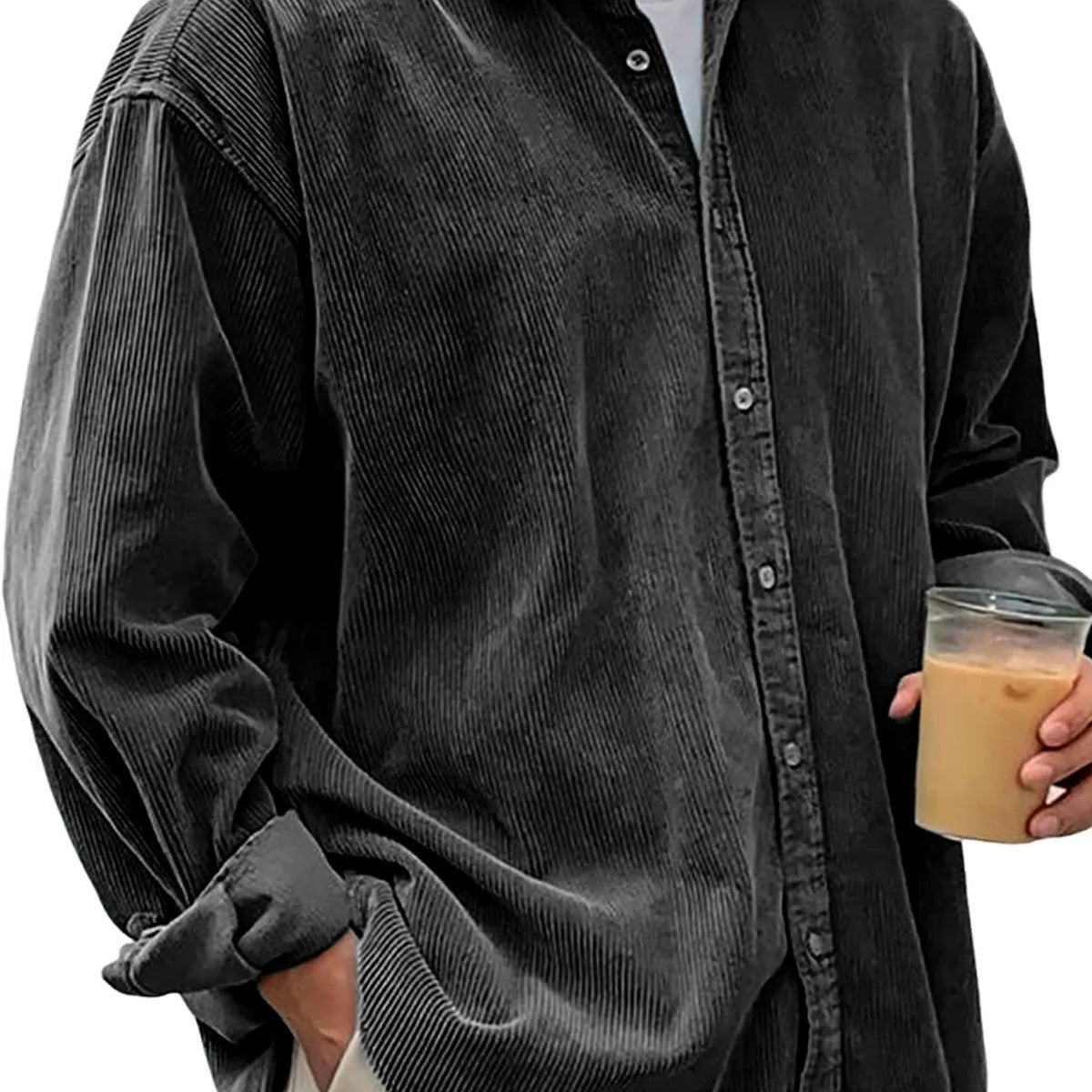Classyet Men's Casual Corduroy Shirt Jacket Loose Fit Autumn Winter Cardigan Style Long Sleeve Layer