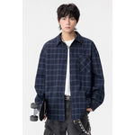 Men’s Autumn Plaid Lapel Shirt Coat – Casual Long Sleeve Large Size Loose Jacket for Everyday Wear