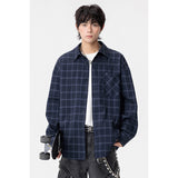 Men’s Autumn Plaid Lapel Shirt Coat – Casual Long Sleeve Large Size Loose Jacket for Everyday Wear