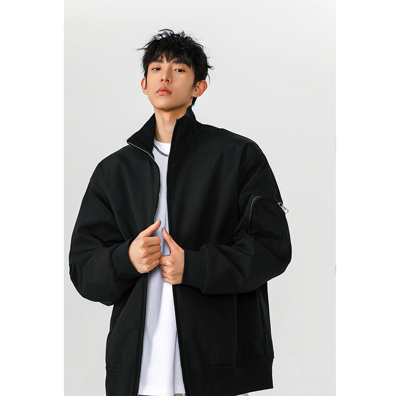 Men’s Large Size Multi-Pocket Short Flight Jacket – Casual Lightweight Polyester Bomber Coat