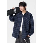 Men’s Autumn Plaid Lapel Shirt Coat – Casual Long Sleeve Large Size Loose Jacket for Everyday Wear