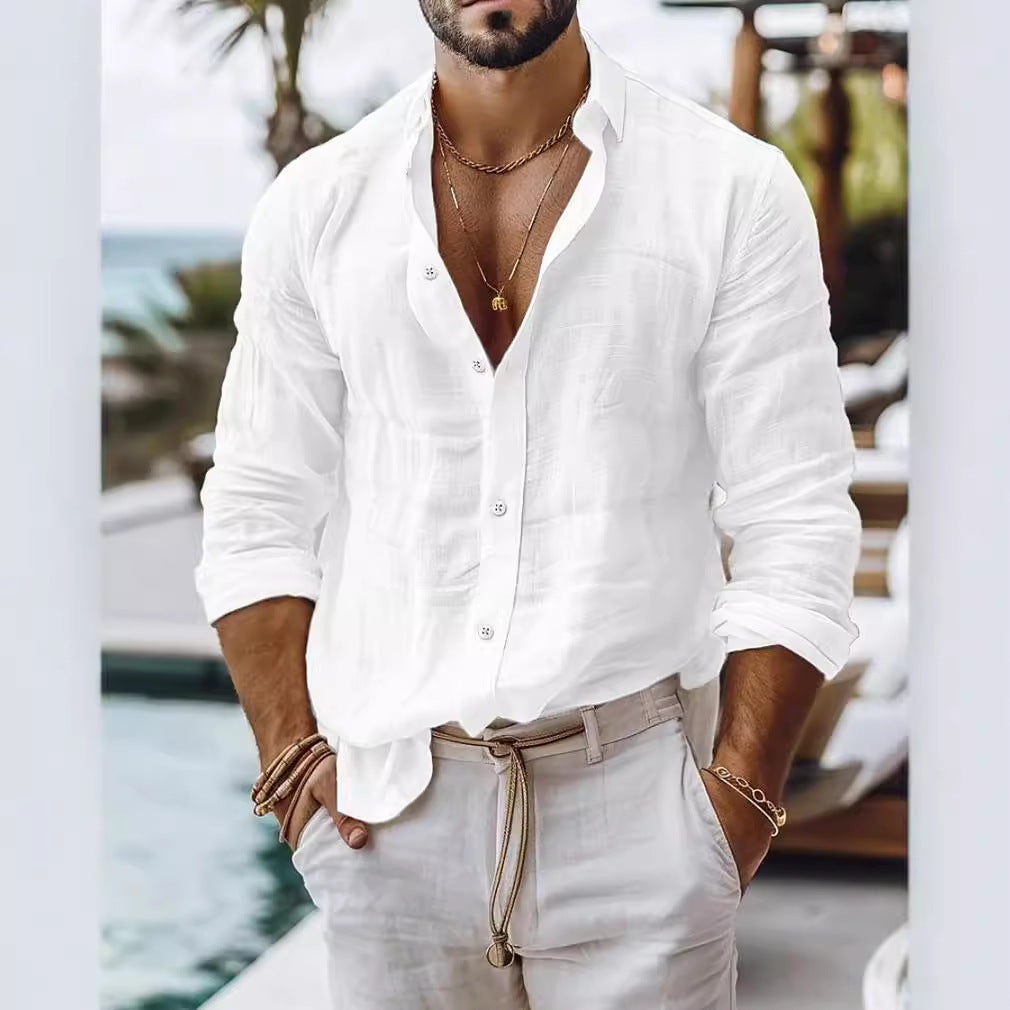 Classyet Men's Long Sleeve Cotton Business Casual Shirt Cardigan Style Comfortable Office and Daily Wear