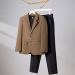 Korean Slim Fit Business Casual Suit for Men – Modern Blazer & Pants Set for Work or Events