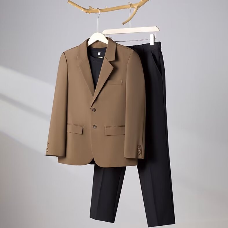 Korean Slim Fit Business Casual Suit for Men – Modern Blazer & Pants Set for Work or Events
