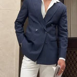 Men’s Classic Stripe Double-Breasted Blazer – Elegant Business & Casual Wear Jacket