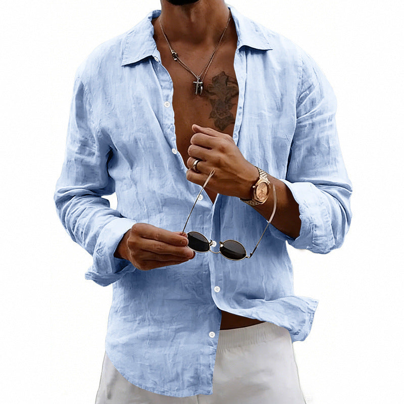 Classyet Loose-Fit Linen Blend Cardigan Shirt with Lapel Collar Lightweight Long Sleeve Casual Top