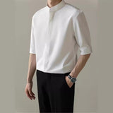 Thin Stand Collar Short Sleeve Men’s Shirt – Lightweight Summer Half Sleeve Casual Polyester Top