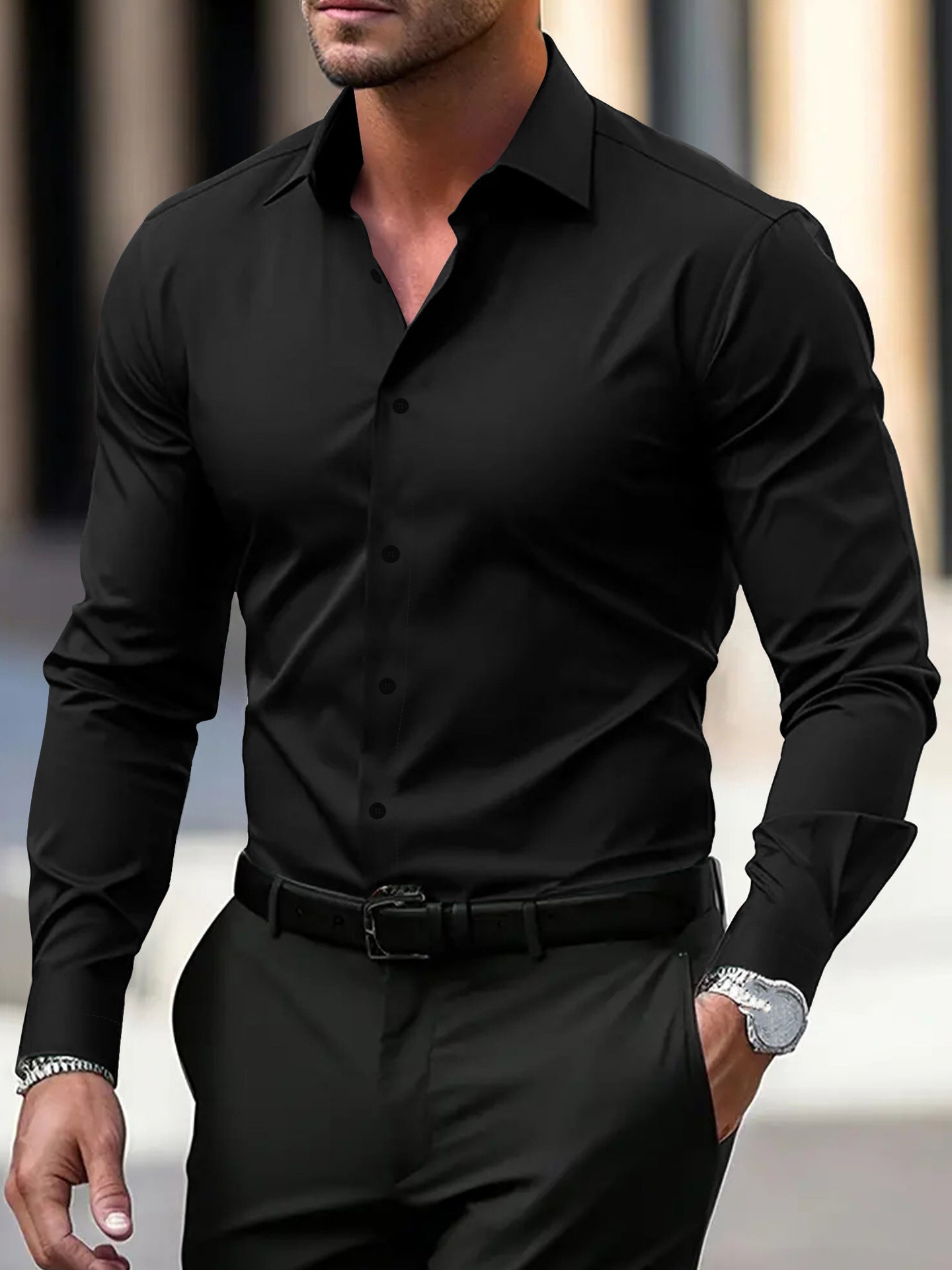 Classyet Men's Velvet Long Sleeve Button Down Shirt Casual Business Solid Color Lapel Summer Top