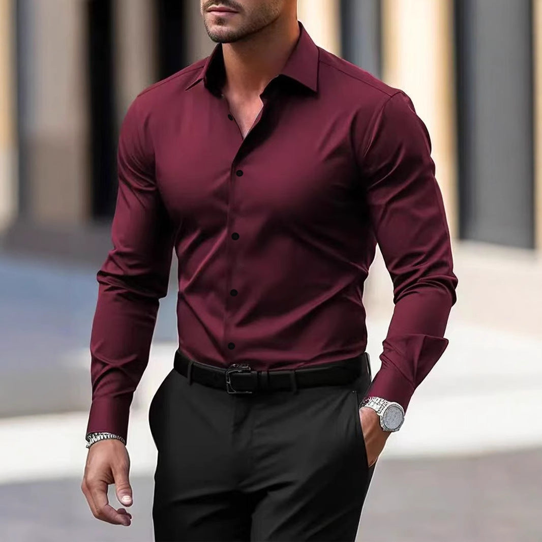 Classyet Men's Velvet Long Sleeve Button Down Shirt Casual Business Solid Color Lapel Summer Top