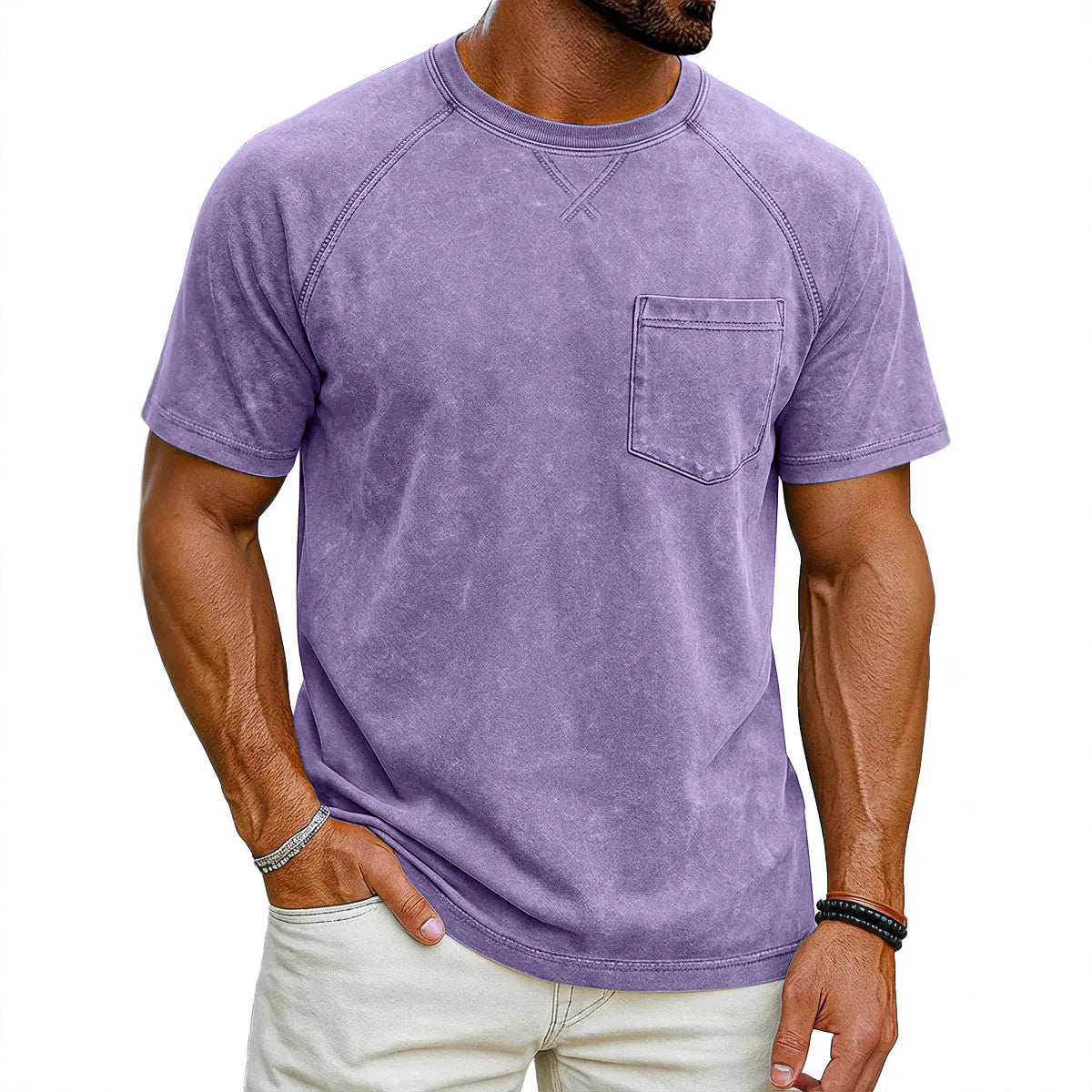 Classyet Retro Distressed Raglan Crew Neck Casual Loose Fit Polyester Short Sleeve T-Shirt for Teenagers